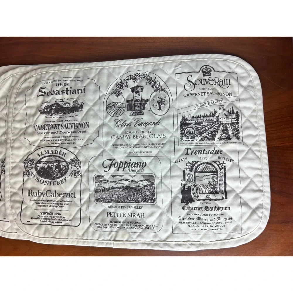 Vintage 1970's California Napa Wine Label‎ Quilted Placemats & Napkins Lot of 8